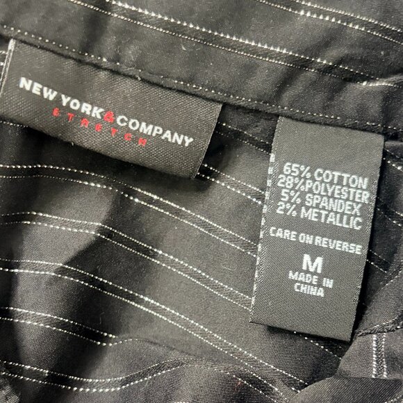 New York & Company Black Metallic Pinstripe Button Front Shirt Dress Size M - Picture 8 of 9